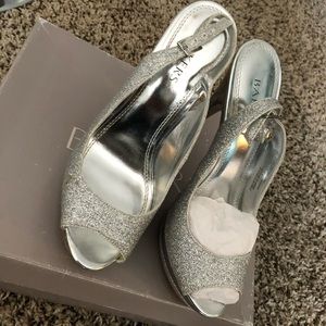 Silver glitter sling back